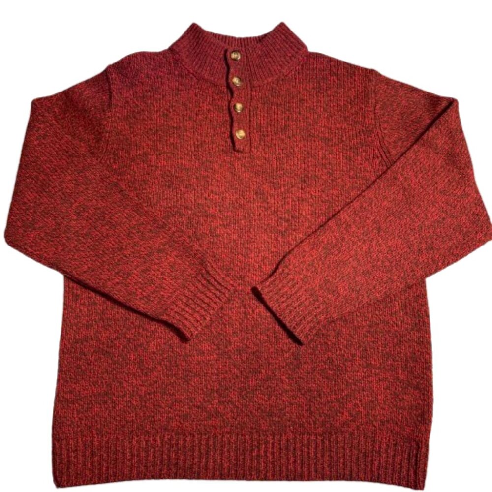 LL Bean 1/4 Big-Buttons 100% Lambswool Academia Mockneck Men's Sweater (SZ L)